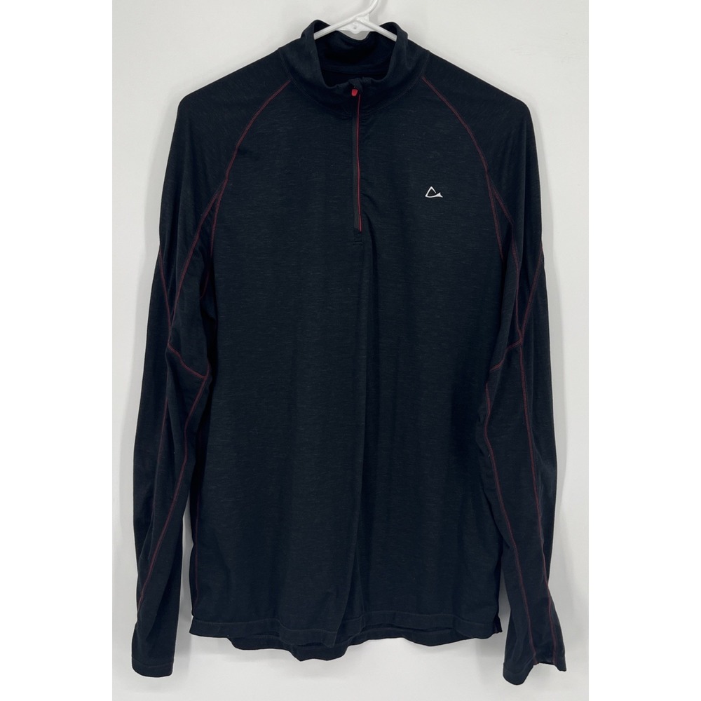 Paradox Mens M Merino Wool Base Layer Black Red 1/4 Zip Lightweight Dri-Release